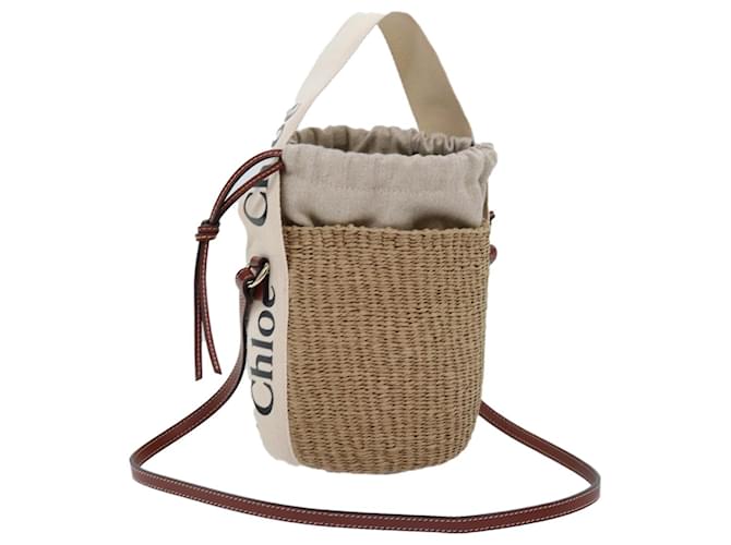 Chloé Chloe Woody Small Basket Shoulder Bag Raffia Beige Auth 73397A  ref.1372066