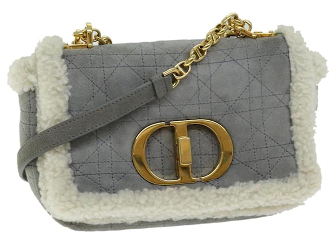 Christian Dior Canage Chain Shoulder Bag Suede Gray Auth 73253A Grey  ref.1372078