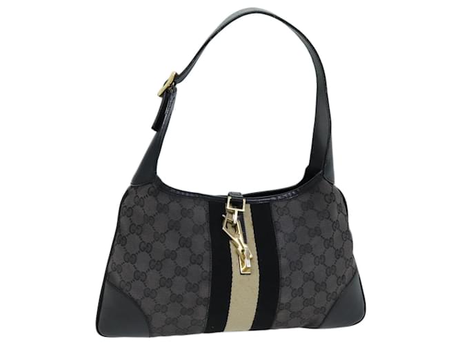 GUCCI GG Canvas Sherry Line Jackie Sac à bandoulière Noir Blanc 001 4057 Auth 73366 Toile  ref.1372119