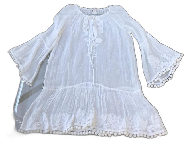 Autre Marque Vestido túnica de lino Emamo Blanco