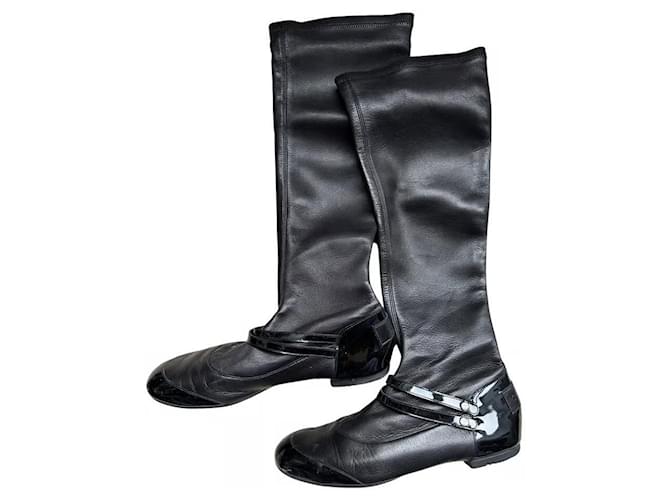 Chanel Boots Black Leather  ref.1372184