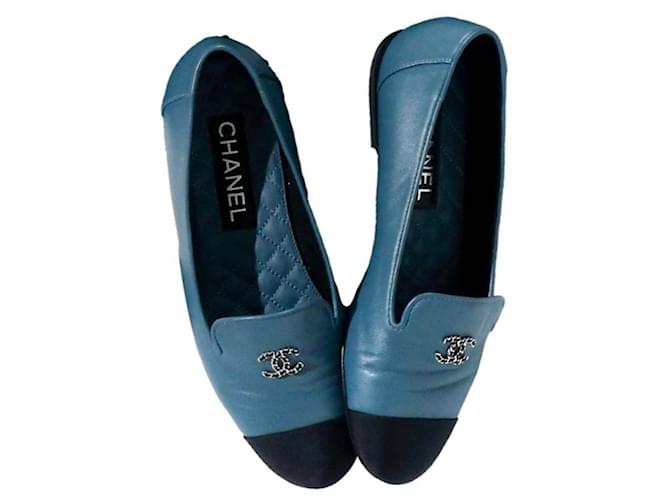 CHANEL Ballerines T.EU 38 Cuir Bleu  ref.1372207