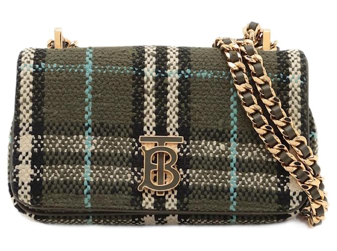 Burberry Lola Bouclè Mini Stoff 2-Wege Flap Bag Olivgrün Leinwand  ref.1372213