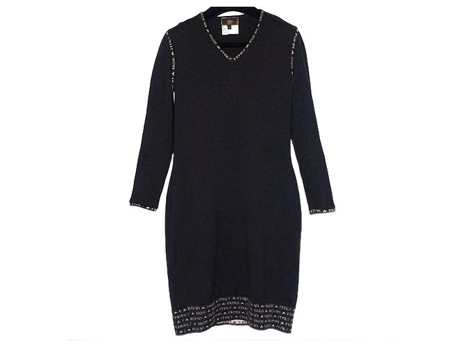 Fendi Kleid schwarz aus Kaschmir mit Monogramm