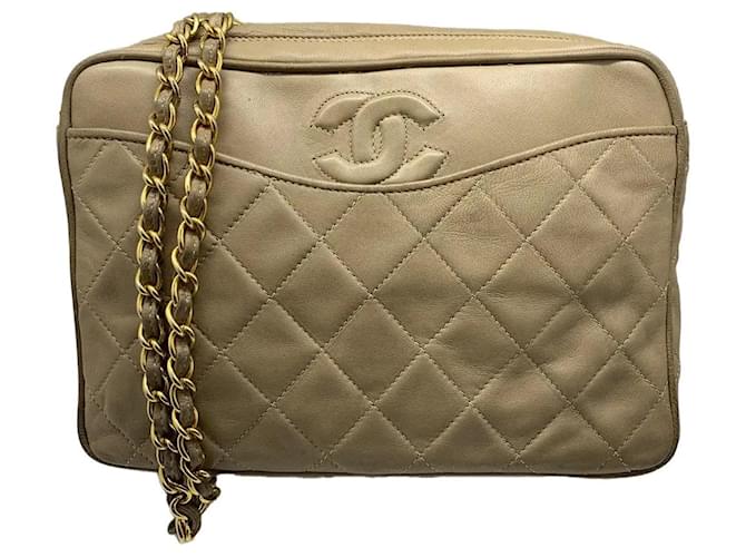Camera Chanel Handbags Beige Leather  ref.1372234