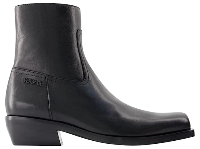 Luciano Ankle Boots - Versace - Leather - Black Pony-style calfskin  ref.1372269