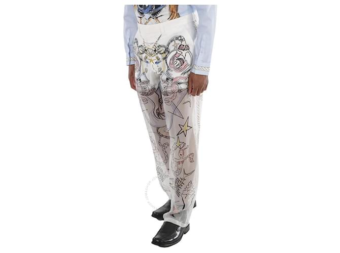 Burberry Pantalones Blanco Multicolor Seda Algodón Poliéster  ref.1372325