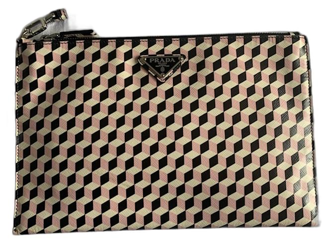 Prada Clutch bags Black Silvery Pink White Leather  ref.1372326