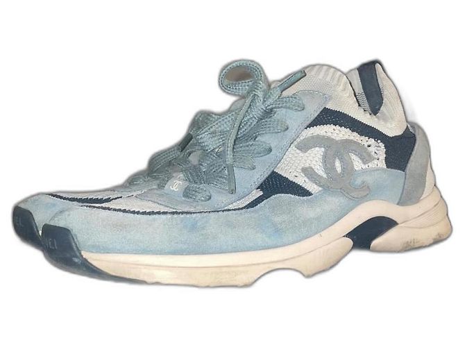 Baskets Chanel La Croisette Daim Blanc et Bleu