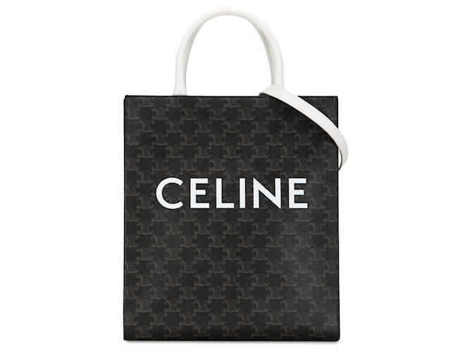 Céline Celine Brown Pequeno Triomphe Cabas Verticais Marrom Lona Pano  ref.1372337