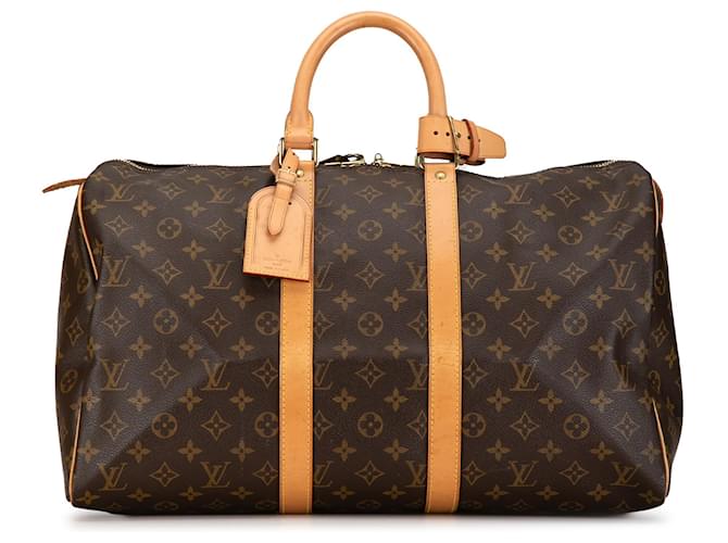 Louis Vuitton Brown Monogram Keepall 45 Leather Cloth  ref.1372364