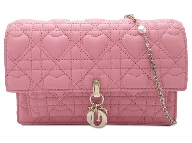 Dior Pink Lambskin Heart Motif Cannage My Dior Daily Chain Pouch Leather  ref.1372372