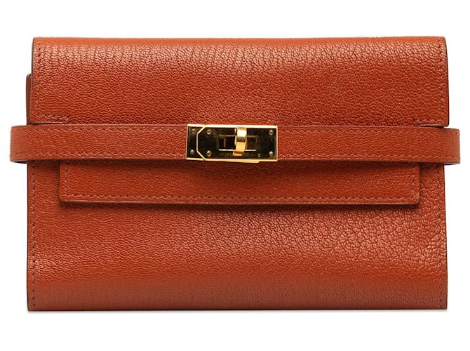 Hermès Portefeuille Kelly Classique Chevre Marron Cuir Veau façon poulain  ref.1372379