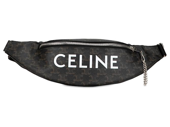 Céline Bolsa Cinto Triomphe Celine Marrom Castanho escuro Lona Pano  ref.1372387