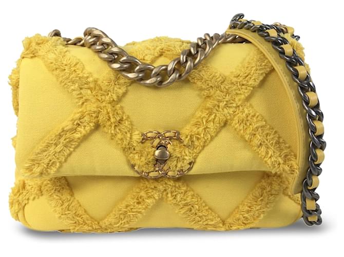 Chanel Yellow Medium 19 Canvas Flap Cloth Cloth  ref.1372392