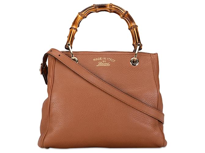 Bolso Shopper Pequeño De Bambú Marrón Gucci Castaño Cuero Becerro  ref.1372395