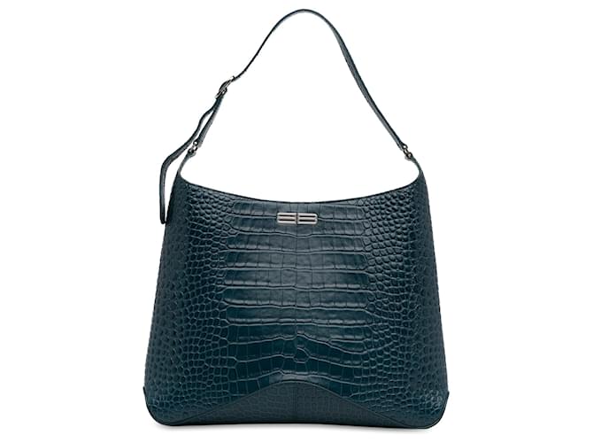 Bolso de hombro con relieve de cocodrilo azul Balenciaga Cuero Becerro  ref.1372399