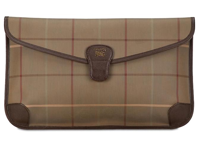 Burberry - Pochette en toile à carreaux vintage marron Tissu Beige  ref.1372408