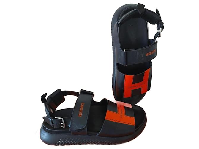 Hermès Sandal Archipel Black Orange Leather  ref.1372413