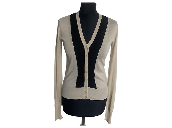 Dolce & Gabbana Cardigan Creme und Schwarz mit Chiffon-Details Roh