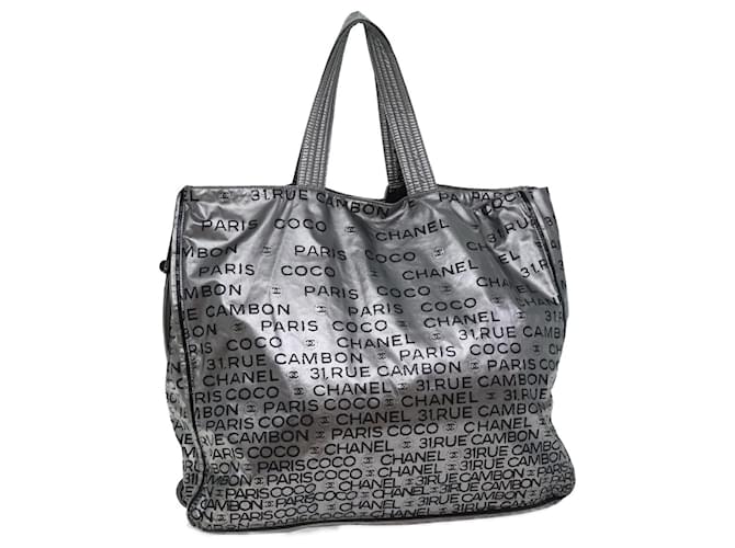 CHANEL Unlimited Tote Bag Coated Canvas Silver CC Auth bs13737 Silvery Cloth  ref.1372473
