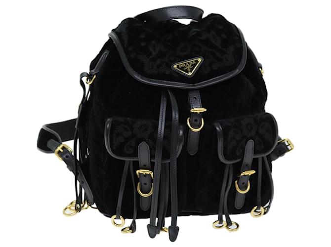 PRADA Quilted Backpack Velor Black Auth 73128A  ref.1372474