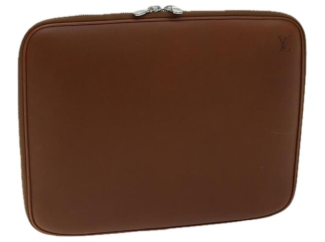 LOUIS VUITTON Computer Sleeve PC Case Leather Brown LV Auth 72161  ref.1372484