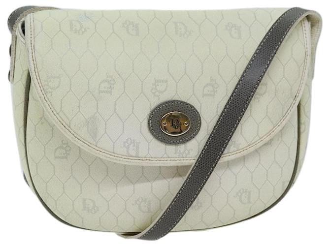 Christian Dior Bolso de hombro de lona con forma de panal Cuero de PVC Blanco Auth 73252  ref.1372554