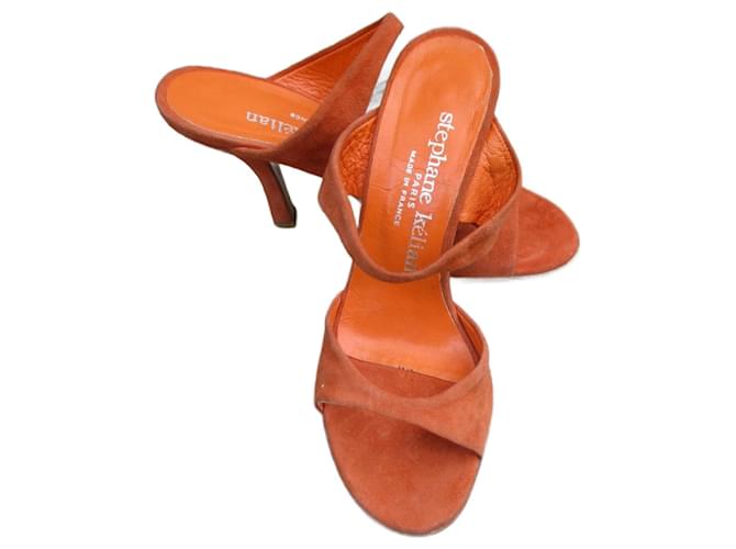 Stéphane Kelian Orange suede calf mules, size 36. Leather  ref.1372561