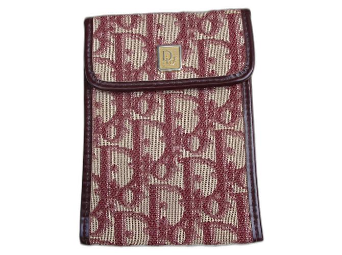Christian Dior Bordeaux canvas checkbook cover. Dark red