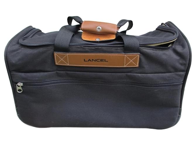Lancel Black travel trolley bag, unisex. Cloth  ref.1372564