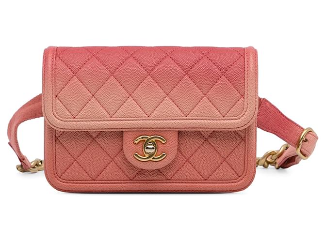 Bolso rosa con cinturón con solapa Chanel Caviar Sunset On The Sea Cuero  ref.1372572