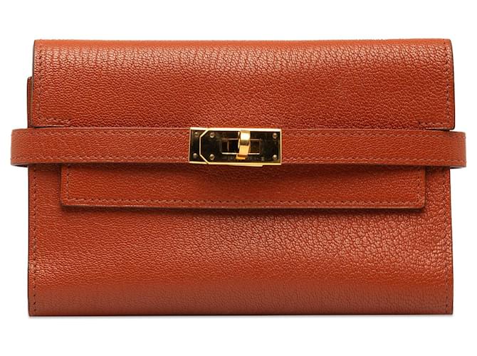 Hermès Brown Hermes Chevre Classic Kelly Wallet Leather  ref.1372573