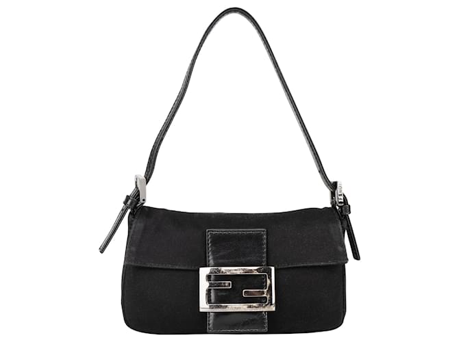 Fendi FF Buckle Mini Baguette Bag Black Cloth  ref.1372587