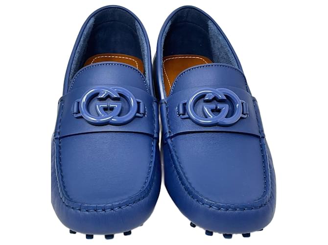 Gucci Loafers Slip ons Blue Leather  ref.1372597