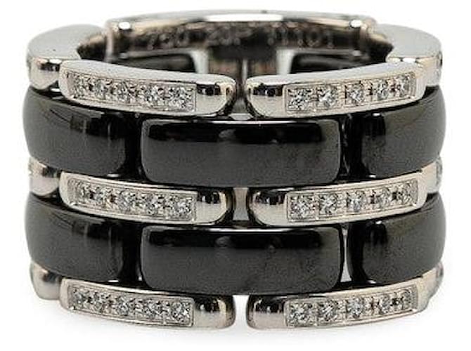 Chanel Anel de metal com diamante em ouro 18k e anel de cerâmica em excelente estado  ref.1372624