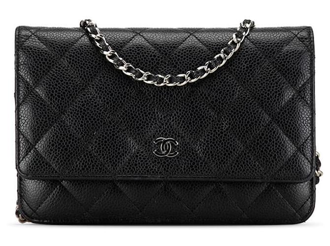 Wallet On Chain Portefeuille caviar matelassé Chanel sur portefeuille long en cuir chaîne en bon état  ref.1372633