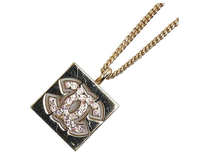 Chanel CC Plate Rhinestone Pendant Necklace Metal Necklace in Good condition  ref.1372635