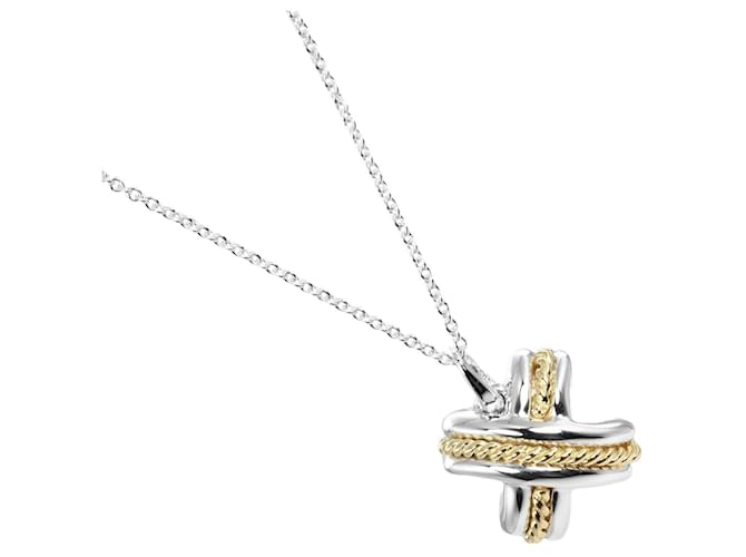 Tiffany & Co Collier pendentif Signature X en or et argent 18 carats Collier en métal en excellent état  ref.1372740