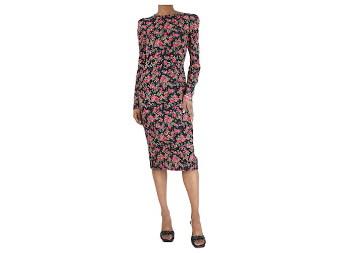 Dolce & Gabbana Vestido midi con estampado de rosas en negro - talla UK 8 Viscosa  ref.1372758