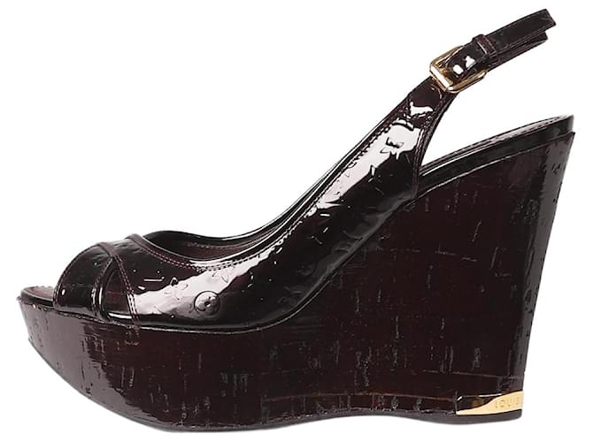 Louis Vuitton Burgundy patent Monogram wedge slingbacks - size EU 38.5 Dark red Leather  ref.1372759