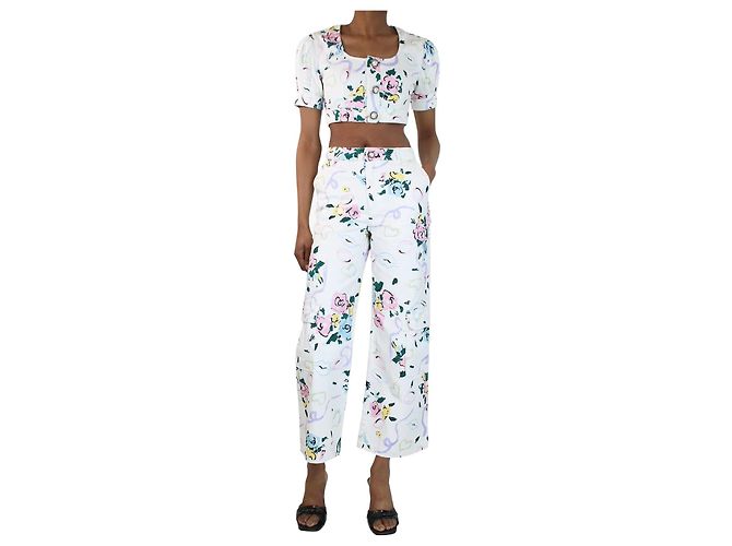 Alessandra Rich Conjunto de top cropped y jeans con estampado multifloral - talla S