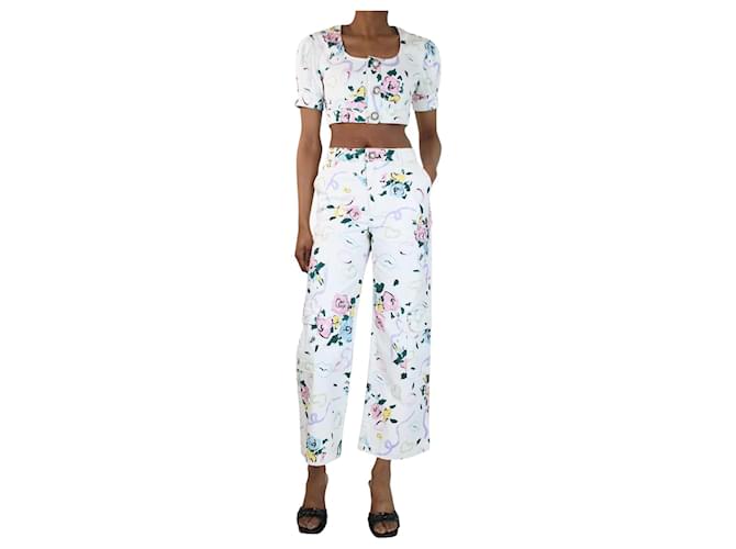 Alessandra Rich Set aus bauchfreiem Oberteil und Jeans mit buntem Blumenmuster – Größe S Mehrfarben Baumwolle  ref.1372788
