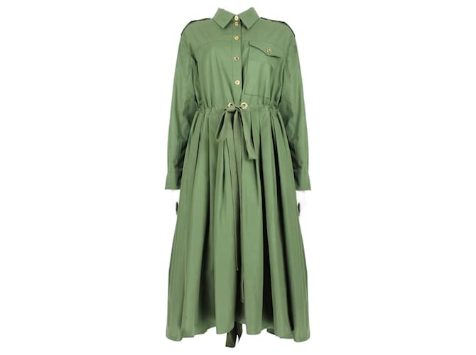 Alexander McQueen Gathered Waist Military Dress Green Cotton  ref.1372797