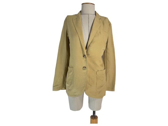 Ralph Lauren Blazer de seda e linho camel Camelo