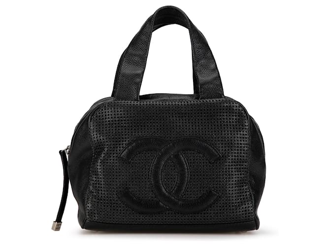 Chanel Black CC Perforated Caviar Bowler Bag Leather  ref.1372831