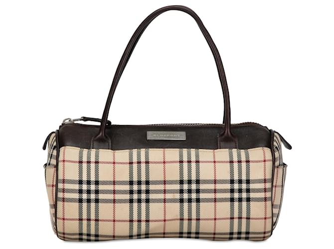 Burberry Brown House Check Borsa di tela Marrone Marrone scuro Vitello simile a un vitello Panno  ref.1372833