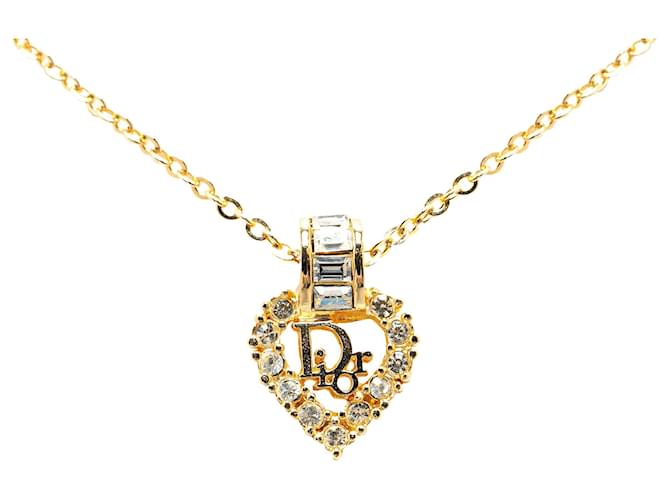 Dior Gold Logo Rhinestone Pendant Necklace Golden Metal Gold-plated  ref.1372834