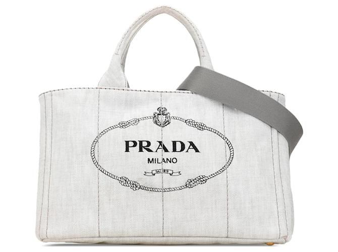 Prada – Canapa – Umhängetasche mit Logo aus grauem Denim John Tuch  ref.1372867