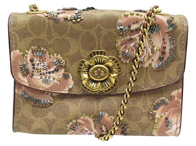 NEW COACH HANDBAG MONOGRAM CANVAS AND FLORAL PATTERN 31696 HAND BAG PURSE Brown Leather  ref.1372900